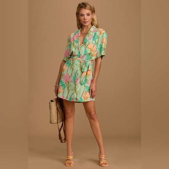 Lulus Totally Tropical Light Green Floral Print Button-Up Shirt Dress - Picture 1 of 9
